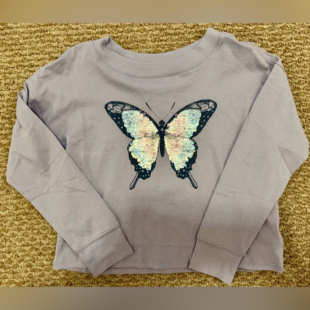NWOT - Girls GAP Sequin Butterfly Long Sleeve Shirt - Size S